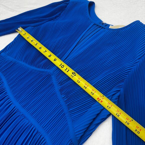 NWOT Michael Kors Grecian Blue Pleated Long Sleeve Dress Size L Lined Career - Picture 9 of 13